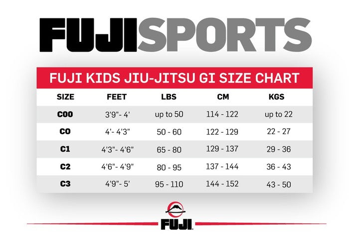 Fuji Kids All Round Jiu-Jitsu Gi Size Chart