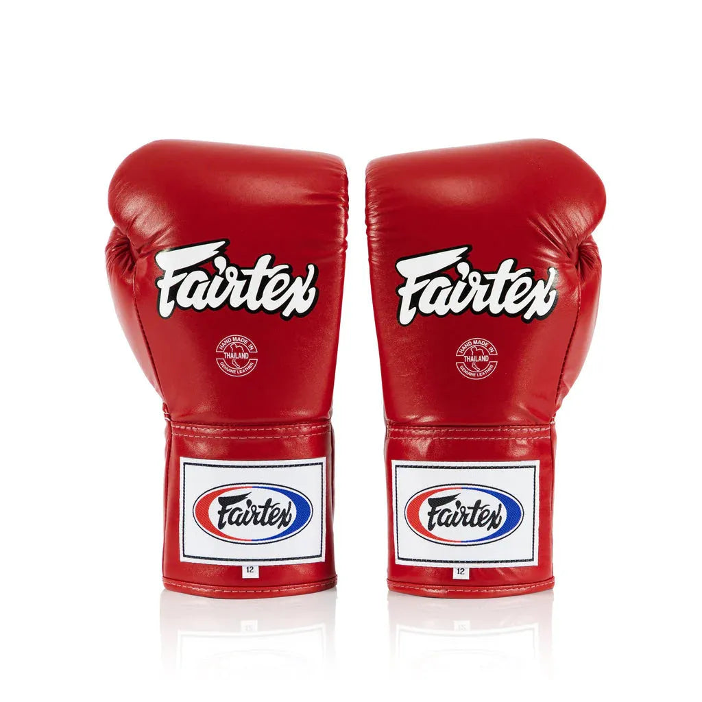 Fairtex BGL6 Lace Up Boxing Gloves in Red front view