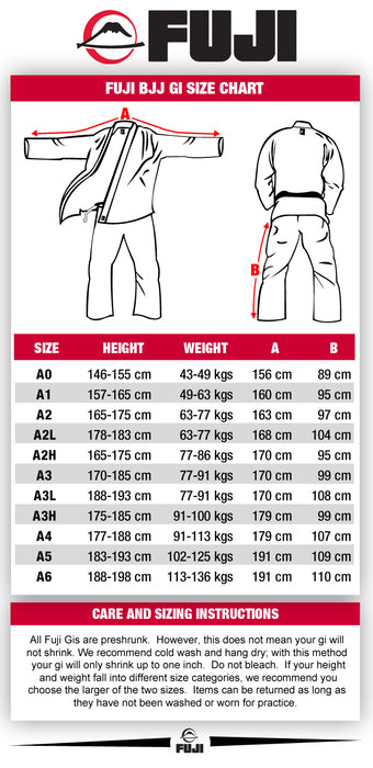 Fuji BJJ Size Chart metic